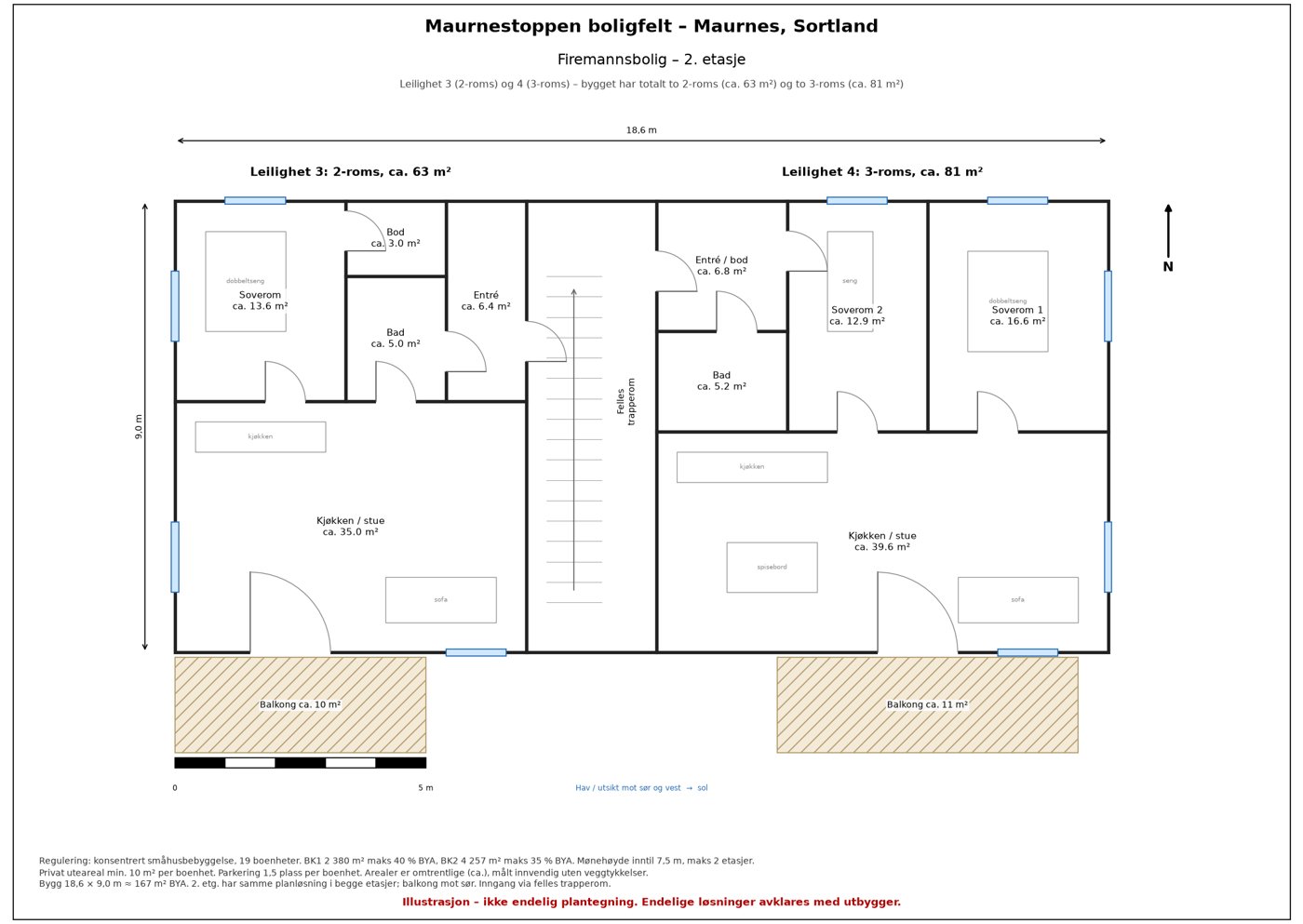 Eksempel på plantegning: Firemannsbolig, 2. etasje